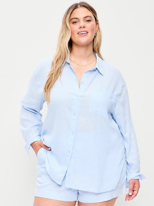 Image number 6 showing, Linen-Blend Loose Button-Down Shirt