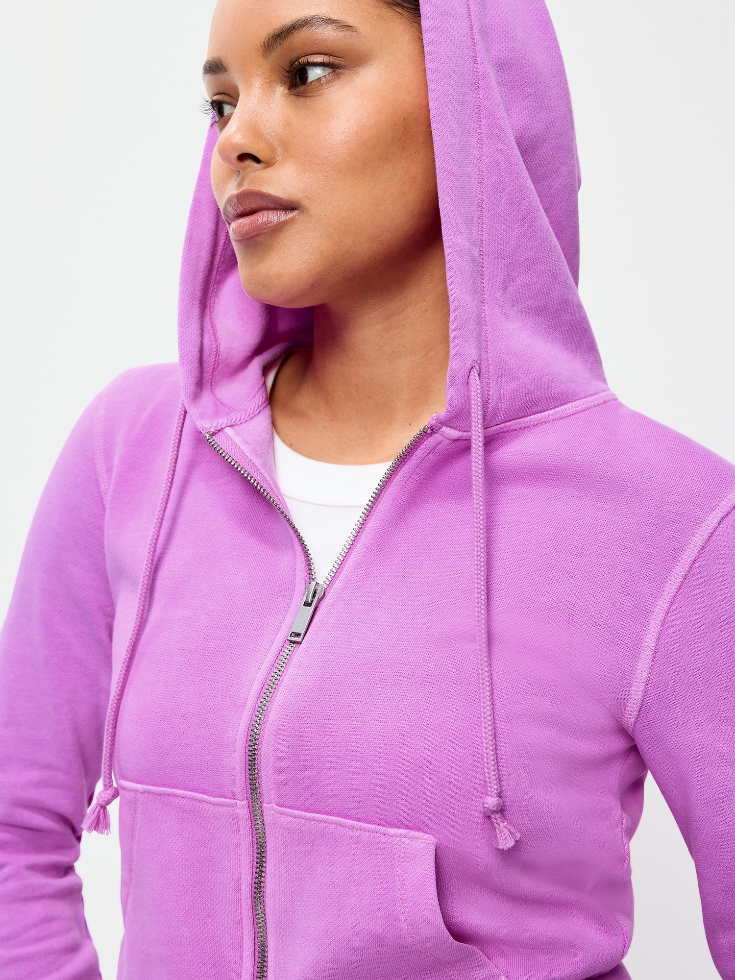 Shrunken Cropped Zip Hoodie Sweatshirt