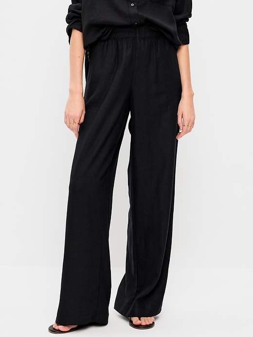 Image number 2 showing, High-Waisted Linen-Blend Wide-Leg Pants