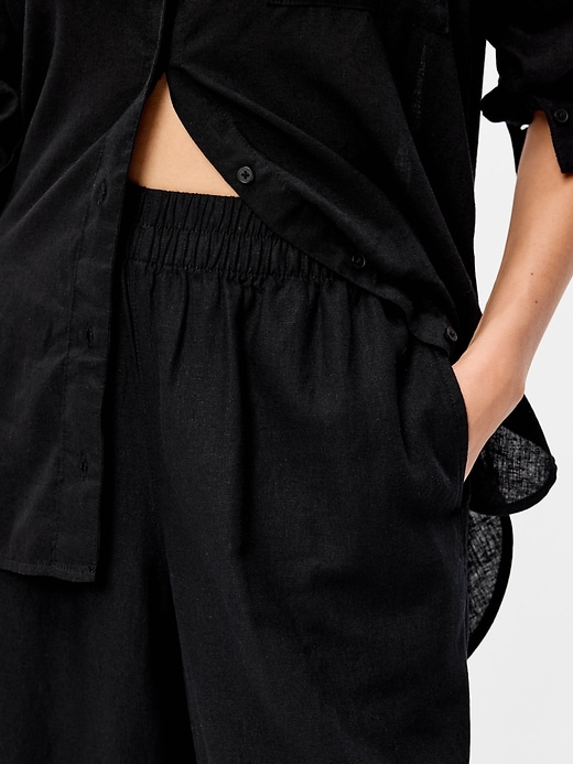 Image number 4 showing, High-Waisted Linen-Blend Wide-Leg Pants