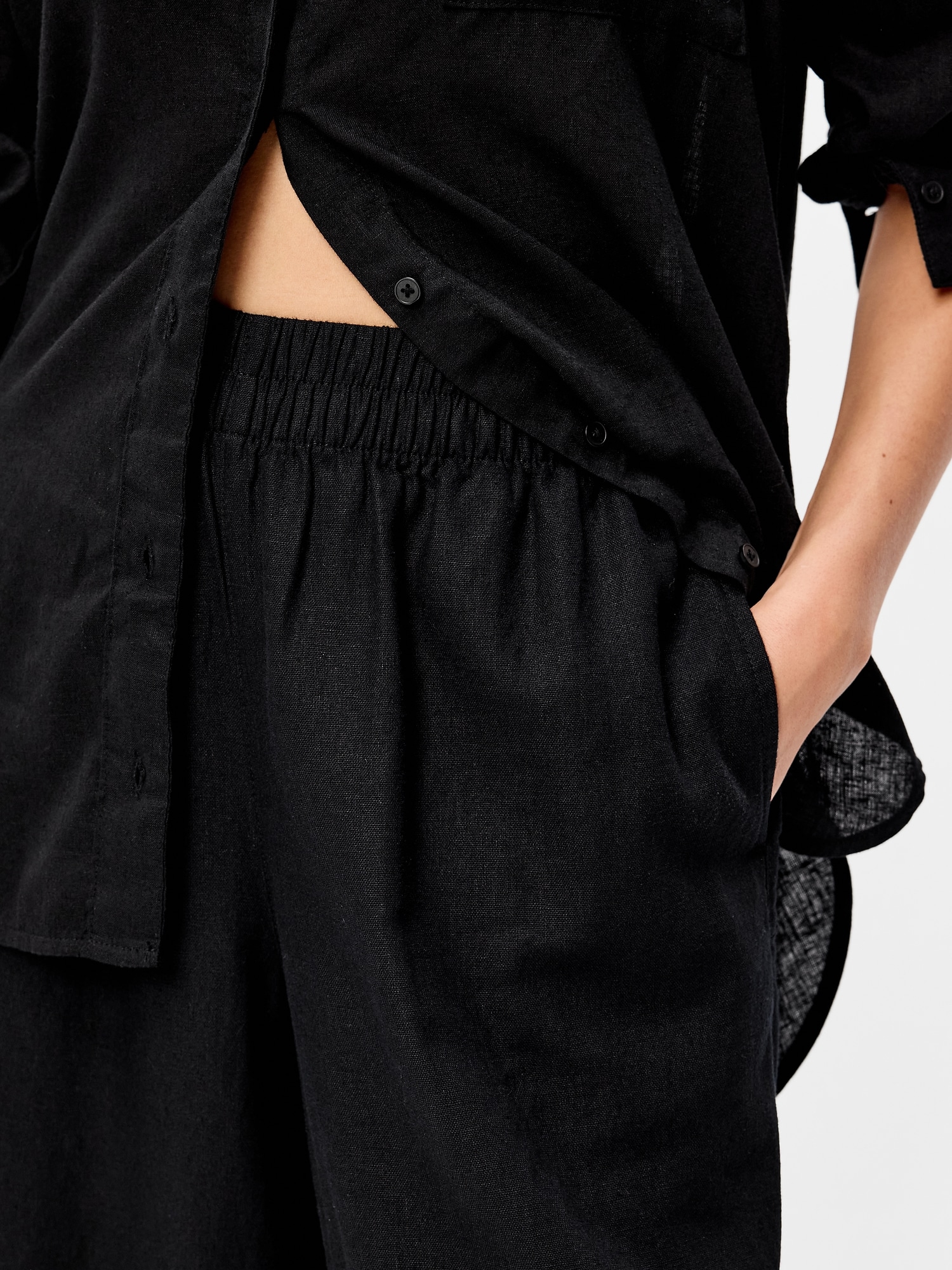 High-Waisted Linen-Blend Super Wide-Leg Pants