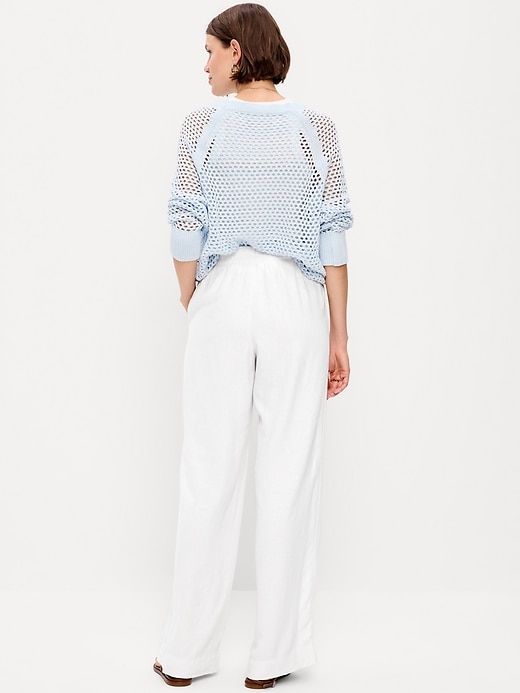 Image number 3 showing, High-Waisted Linen-Blend Wide-Leg Pants