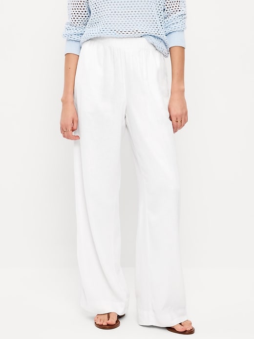 Image number 2 showing, High-Waisted Linen-Blend Wide-Leg Pants