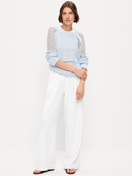 Image number 1 showing, High-Waisted Linen-Blend Wide-Leg Pants