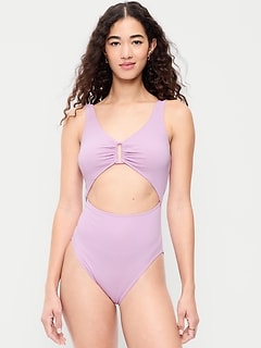 Textured One-Piece Cut-Out Swimsuit
