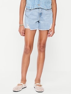 High-Waisted Ripped Frayed-Hem Jean Shorts for Girls
