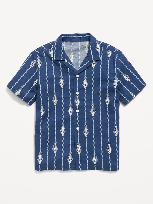 Image number 1 showing, Printed Short-Sleeve Linen-Blend Shirt for Boys