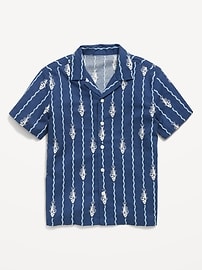 Image number 1 showing, Printed Short-Sleeve Linen-Blend Shirt for Boys