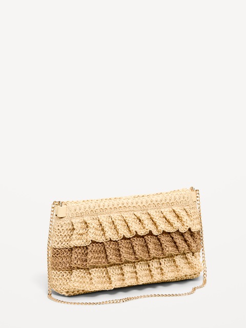 Ruffled Raffia Shoulder Bag