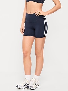 High-Waisted PowerChill Side-Stripe Biker Shorts -- 5-inch inseam
