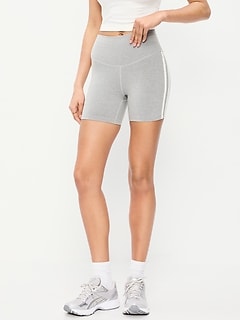 High-Waisted PowerChill Side-Stripe Biker Shorts -- 5-inch inseam