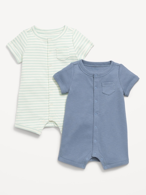 Short-Sleeve Ribbed Pocket One-Piece Romper 2-Pack for Baby
