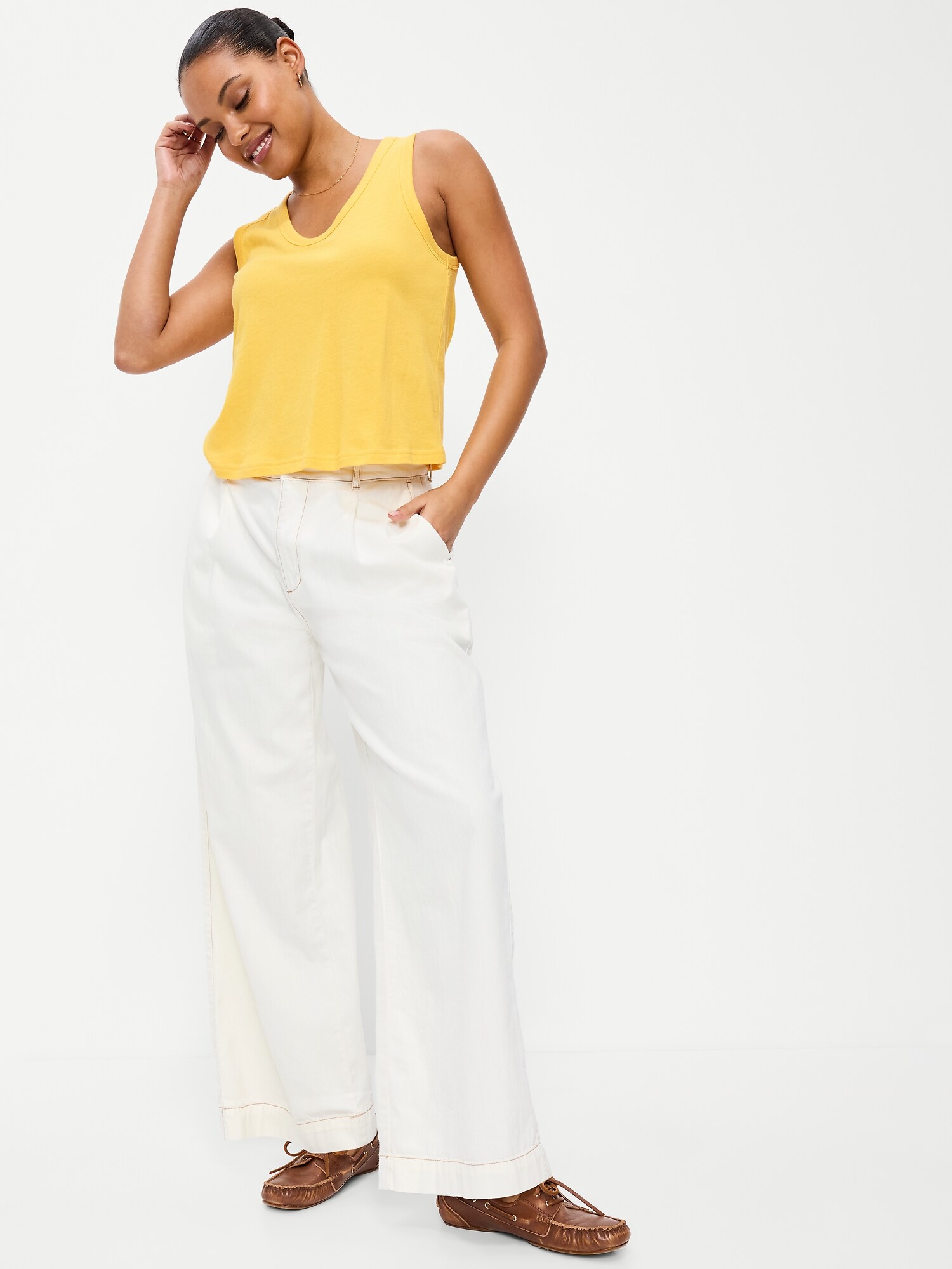 Женский топ Old Navy Relaxed Scoop-Neck Tank Top, цвет: Золотой — фото 3