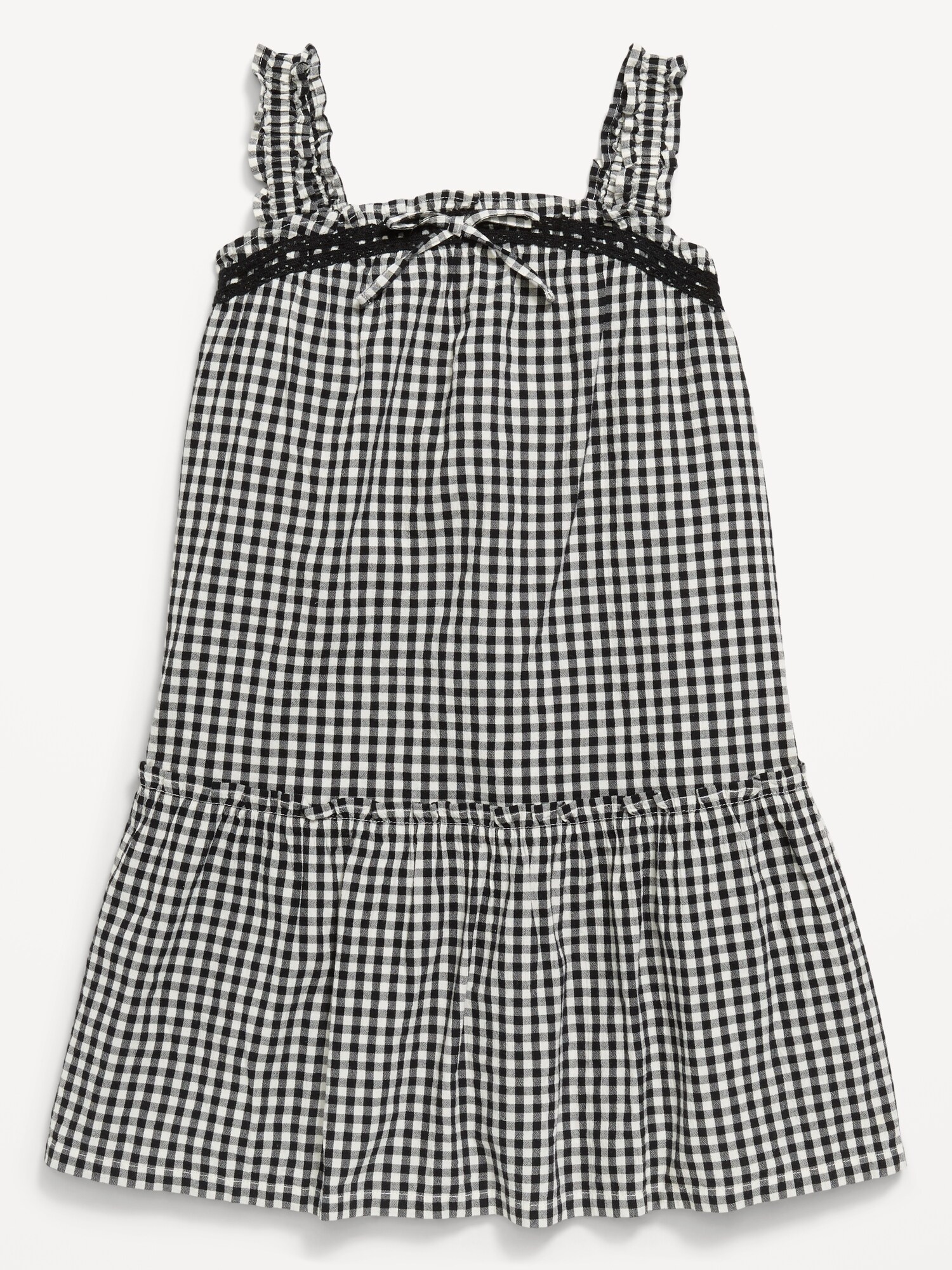 Платье Old Navy Printed Sleeveless Ruffled Swing Dress для девочек, цвет: Чёрный / Чёрный в мелкую клетку — фото 3
