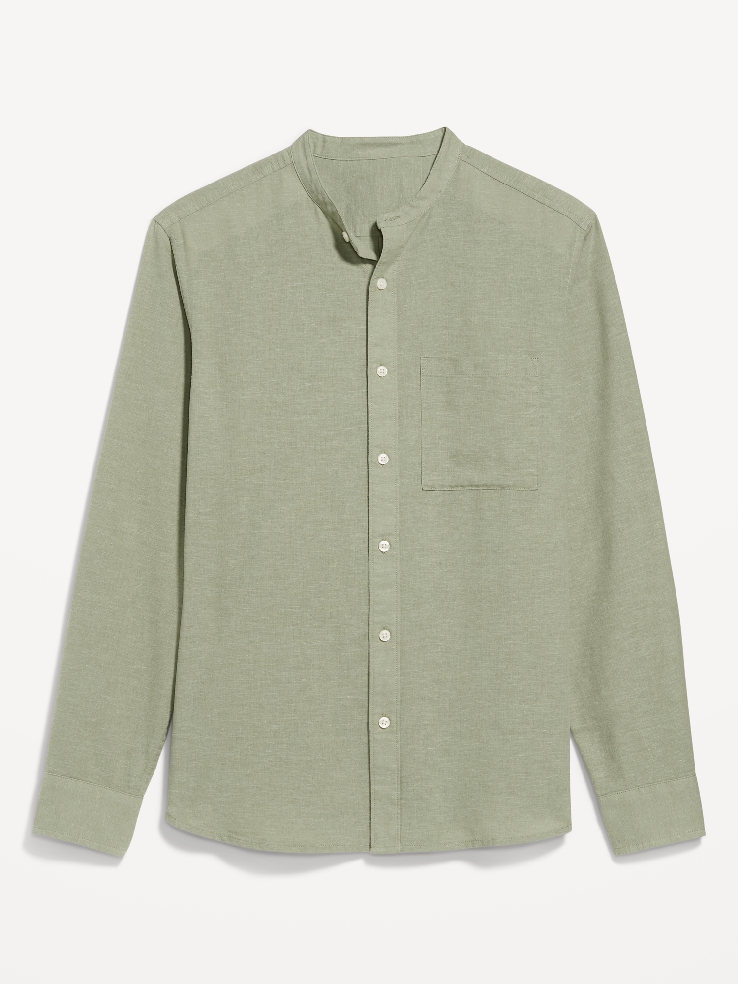 Classic Fit Banded Collar Linen-Blend Shirt