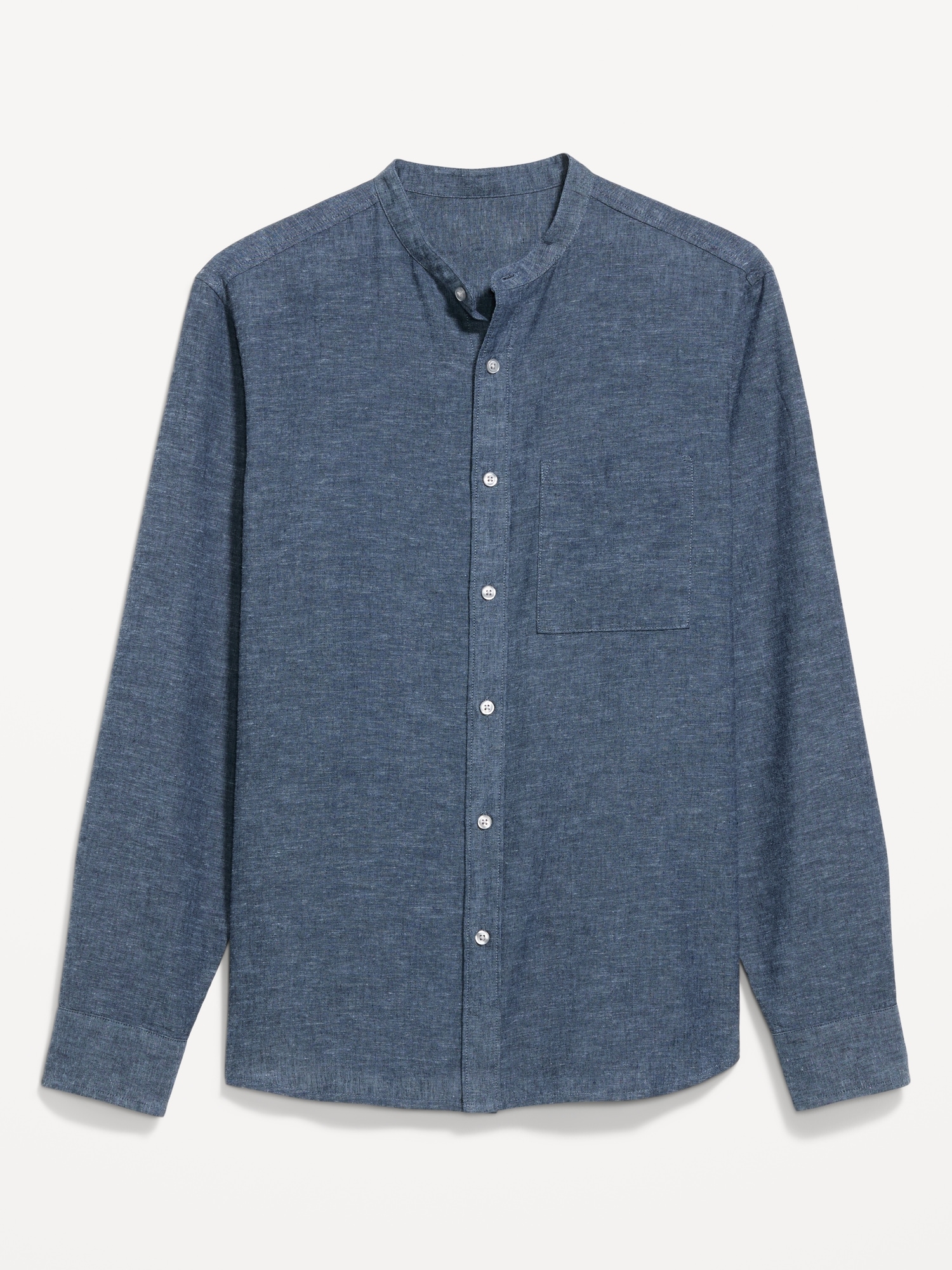 Мужская рубашка Old Navy Classic Fit Banded Collar Linen-Blend, цвет: Тёмно-синий — фото 4