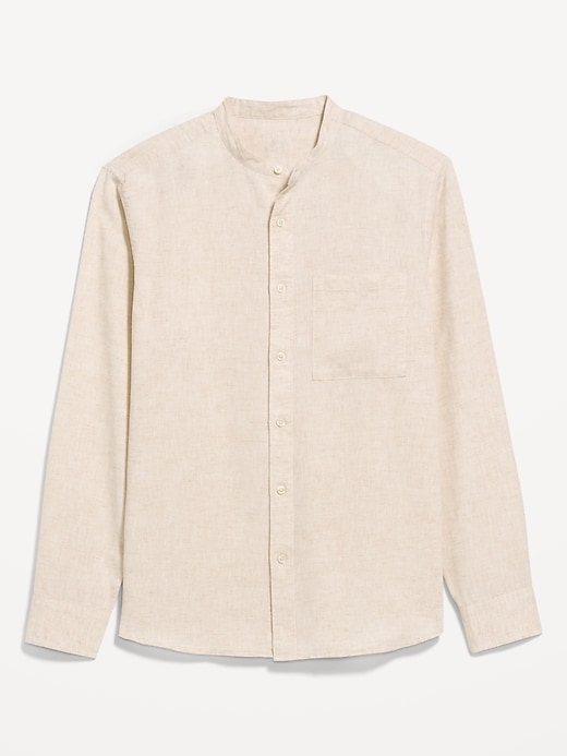 Image number 4 showing, Classic Fit Banded Collar Linen-Blend Shirt