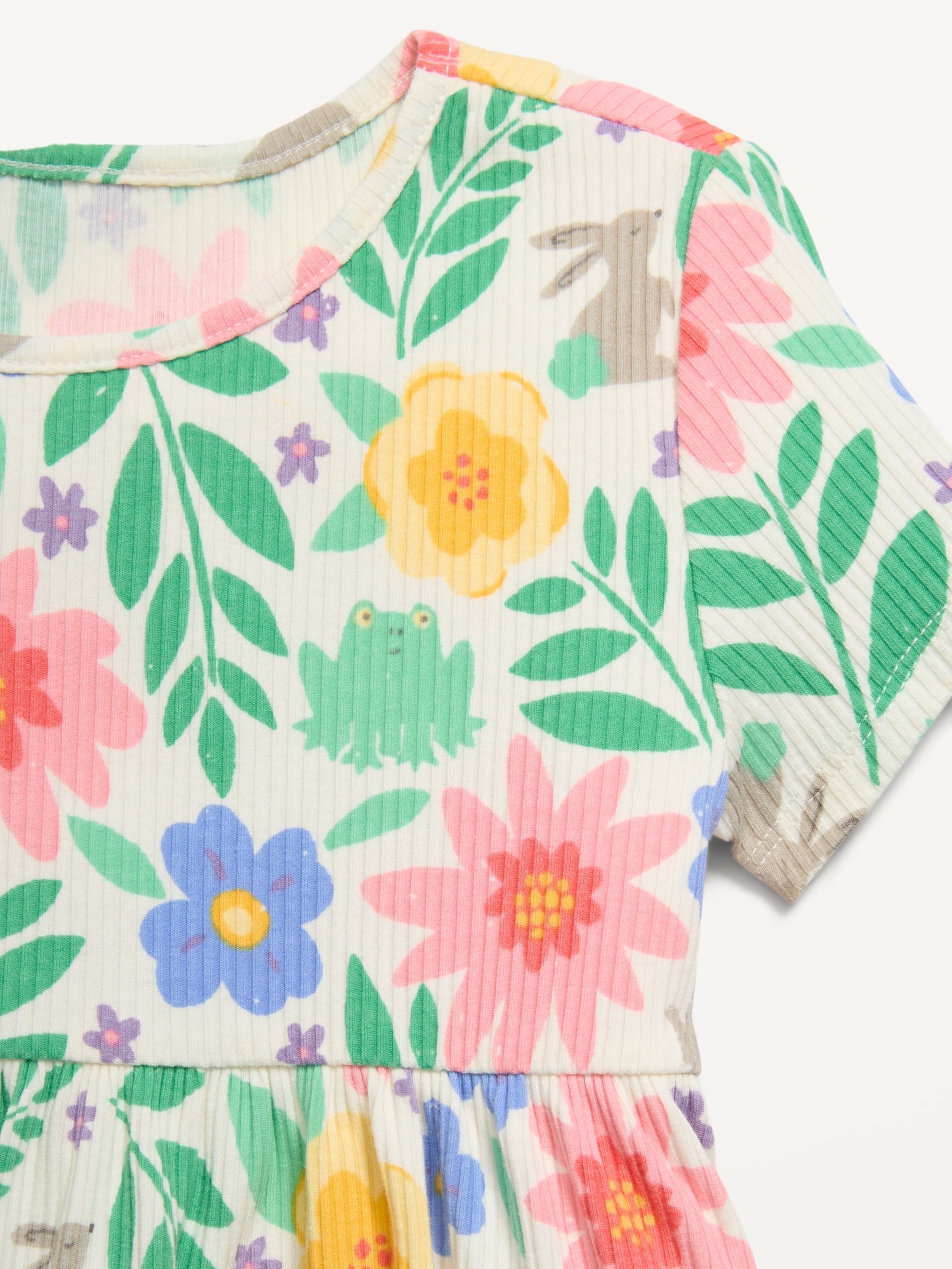 Short-Sleeve Ribbed Graphic Dress for Toddler Girls