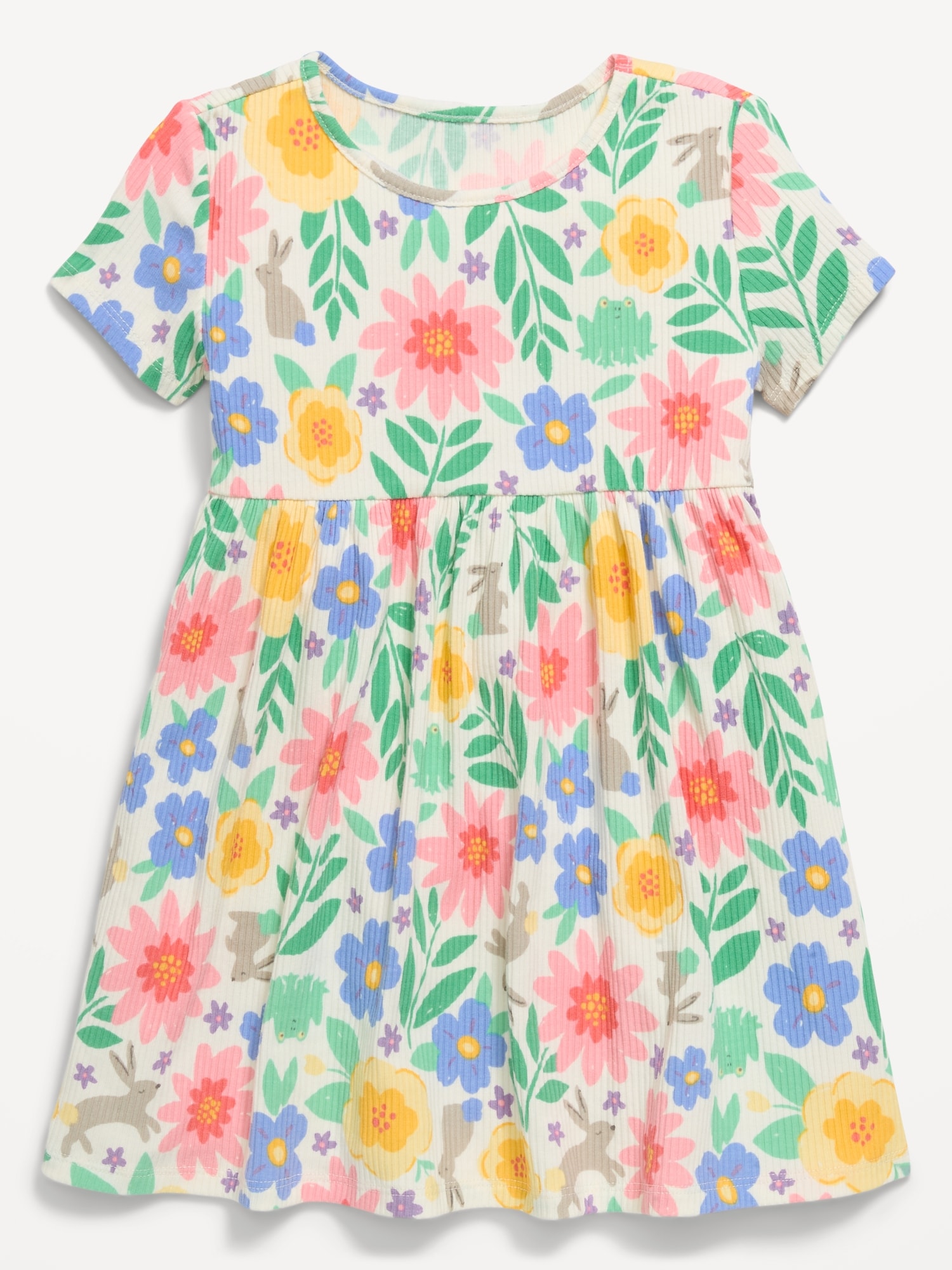 Short-Sleeve Ribbed Graphic Dress for Toddler Girls