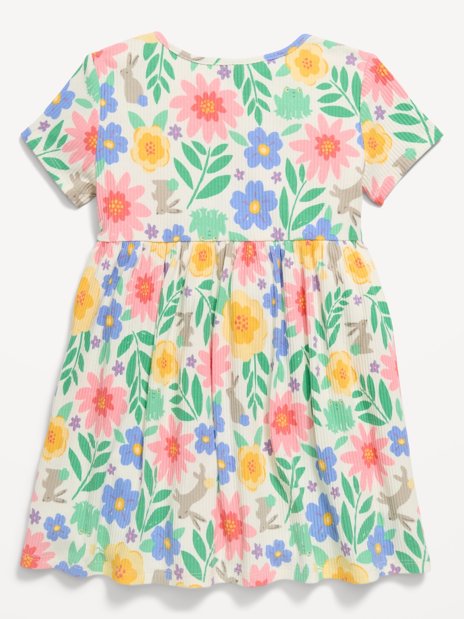 Short-Sleeve Ribbed Graphic Dress for Toddler Girls