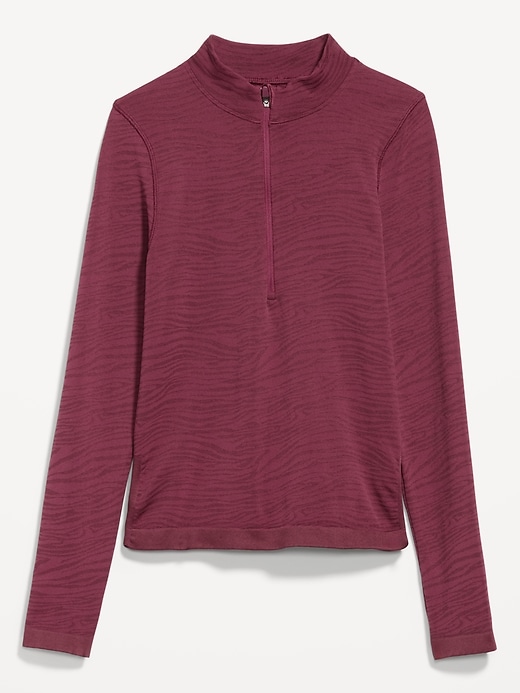 Image number 1 showing, Seamless Jacquard Mock-Neck Half-Zip Top