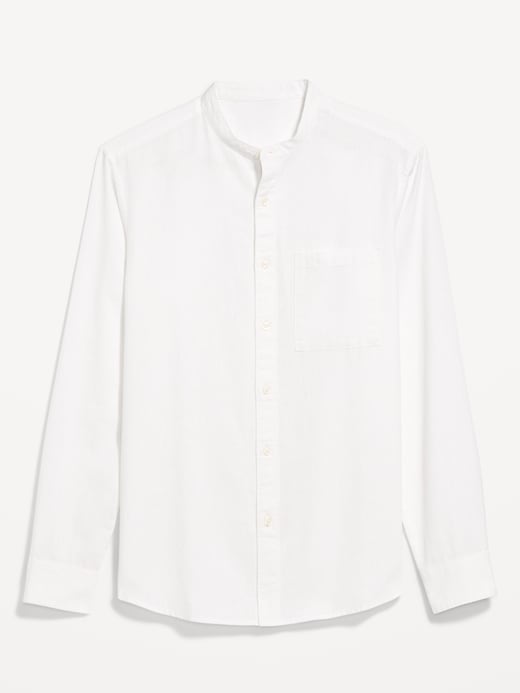 Image number 1 showing, Classic Fit Banded Collar Linen-Blend Shirt