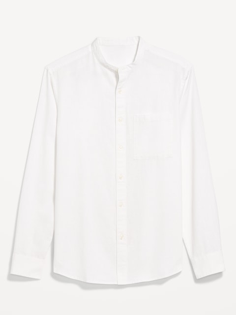 Classic Fit Banded Collar Linen-Blend Shirt