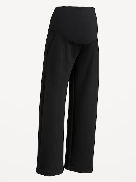 Maternity Bounce Fleece Rollover-Waist Wide-Leg Pants