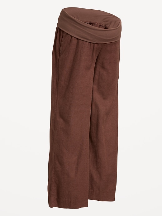 Image number 1 showing, Maternity Rollover Waist Linen-Blend Super Wide-Leg Pants