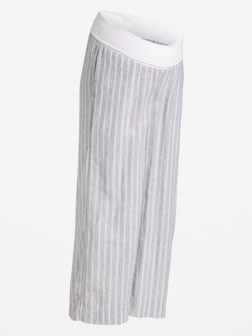 Image number 4 showing, Maternity Rollover Waist Linen-Blend Wide-Leg Pants