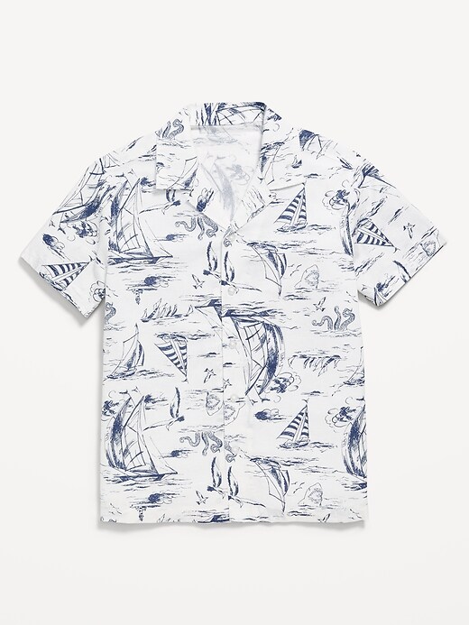 Image number 1 showing, Printed Short-Sleeve Linen-Blend Shirt for Boys