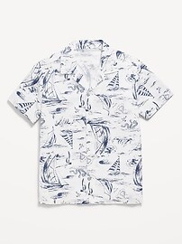 Image number 1 showing, Printed Short-Sleeve Linen-Blend Shirt for Boys