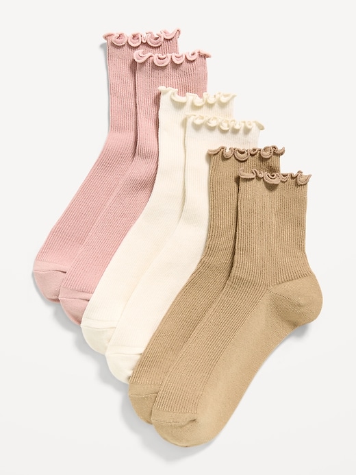 Image number 1 showing, Ruffled Crew Sock 3-Pack for Women