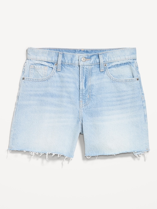 Image number 4 showing, Curvy High-Waisted Baggy Jean Cut-Off Shorts -- 5-inch inseam