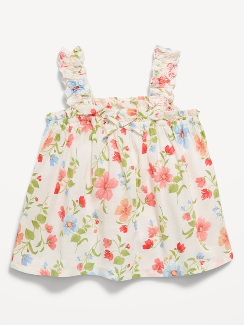 Printed Sleeveless Ruffled Top for Toddler Girls