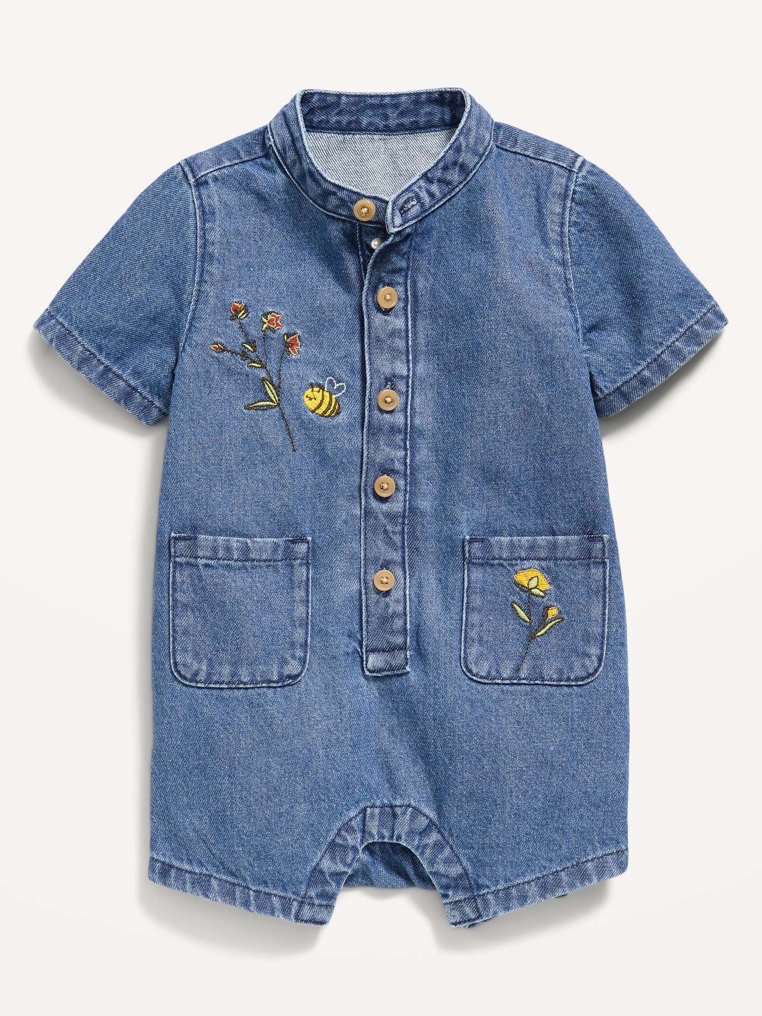 Embroidered Chambray One-Piece Romper for Baby