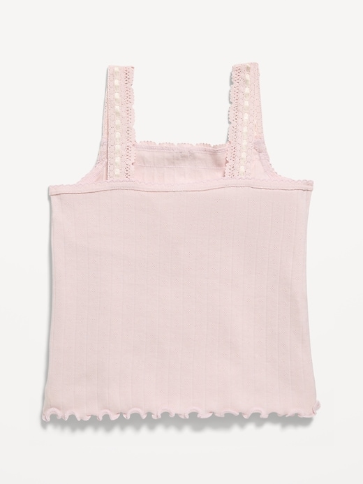 Image number 3 showing, Fitted Lace-Trim Pointelle Tank Top for Girls