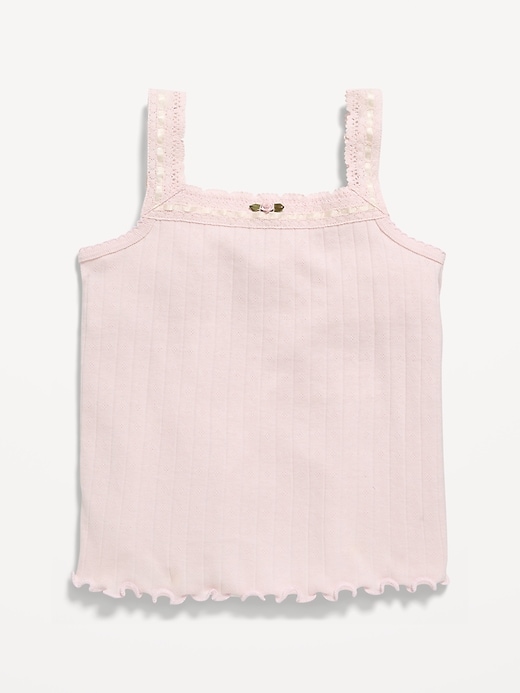 Image number 2 showing, Fitted Lace-Trim Pointelle Tank Top for Girls