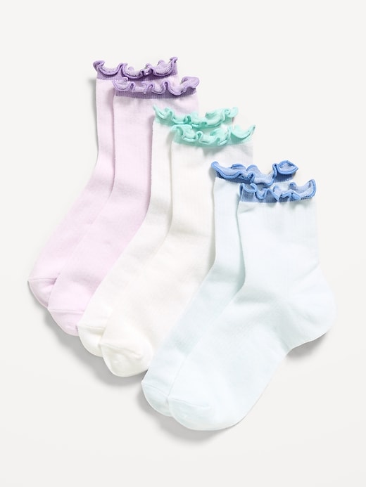 Image number 1 showing, Ruffle Quarter-Crew Socks 3-Pack for Girls