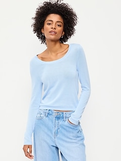 Fitted Scoop-Neck Jersey Sweater