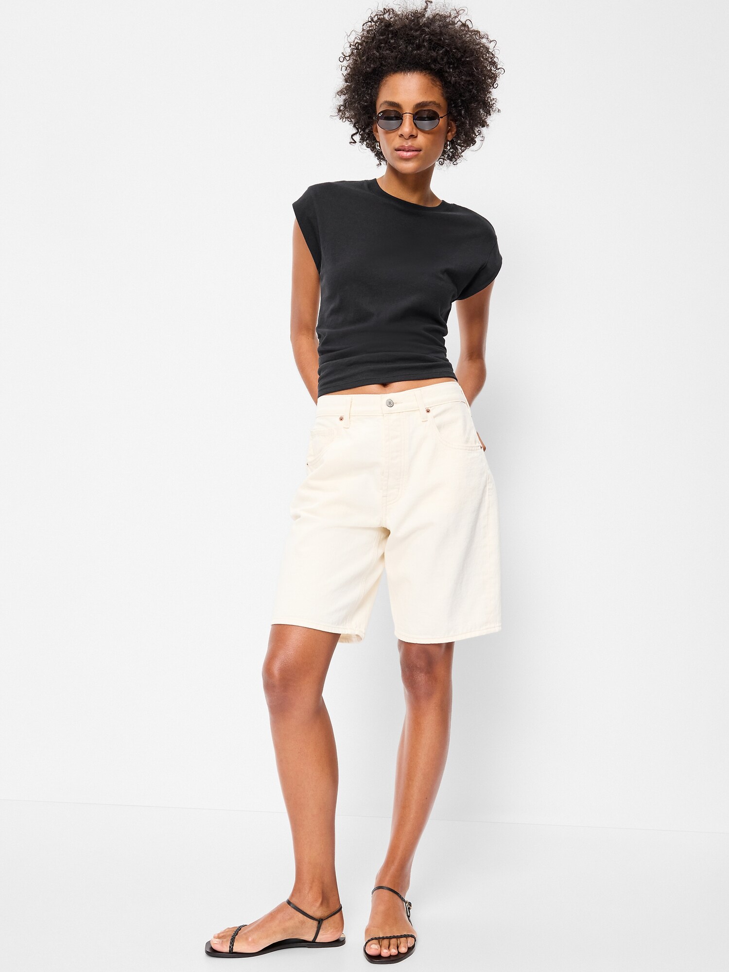 Женский топ Old Navy Cap-Sleeve Cinch-Waist Top, цвет: Чёрный — фото 3