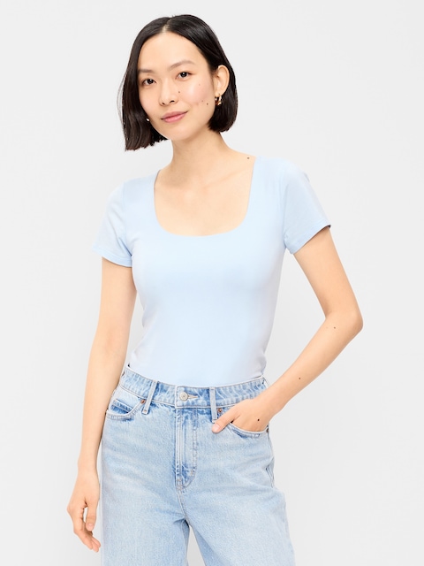 Hug Double-Layer Scoop-Neck Top