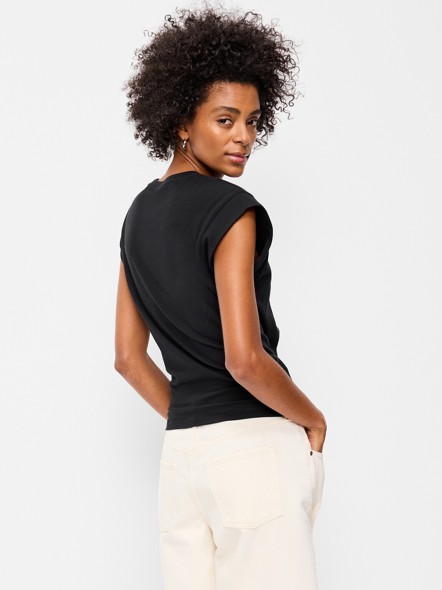 Женский топ Old Navy Cap-Sleeve Cinch-Waist Top, цвет: Чёрный — фото 2