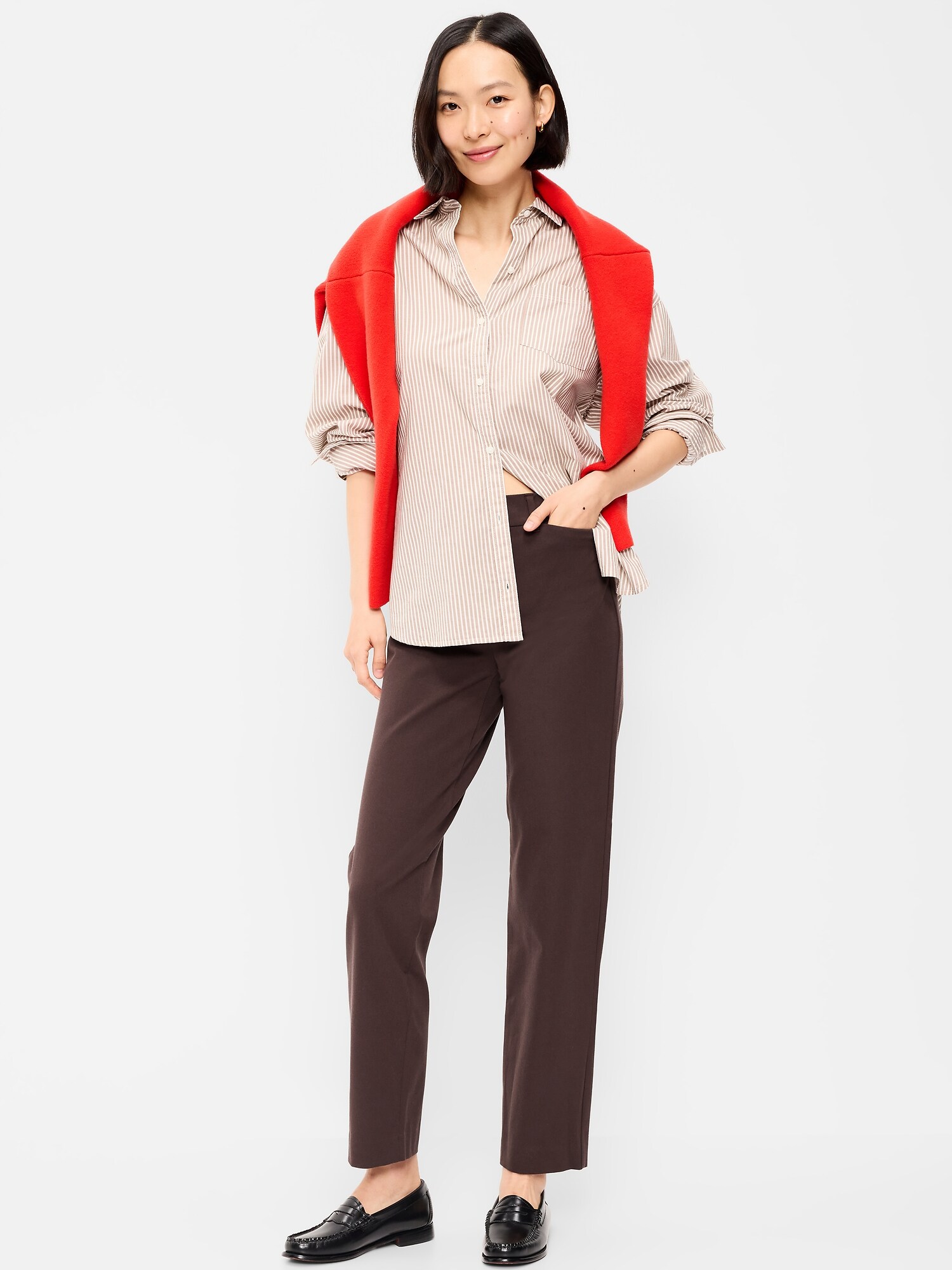 Женские брюки Old Navy High-Waisted Pixie Straight, цвет: Чёрный кофейный