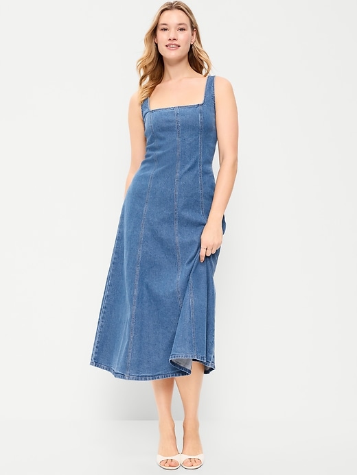 Image number 1 showing, Fit & Flare Sleeveless Denim Midi Dress