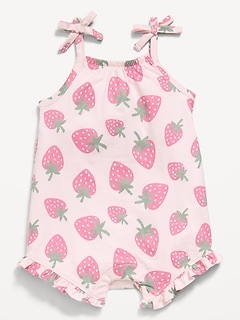 Printed Sleeveless Tie-Strap Romper for Baby