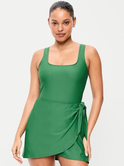 Image number 1 showing, Matte Side-Tie Swim Dress