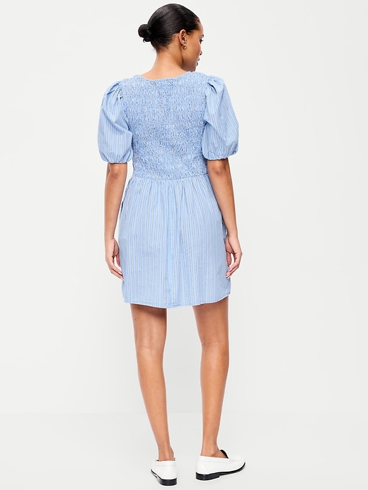 Image number 2 showing, Smocked Puff-Sleeve Flare Mini Dress