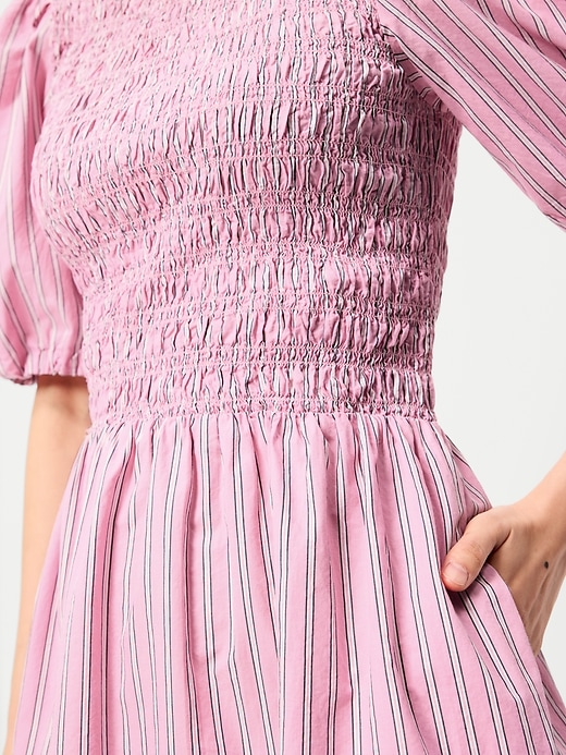 Image number 4 showing, Smocked Puff-Sleeve Flare Mini Dress