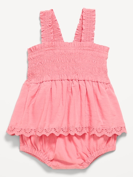 Image number 2 showing, Printed Ruffled Smocked Romper for Baby